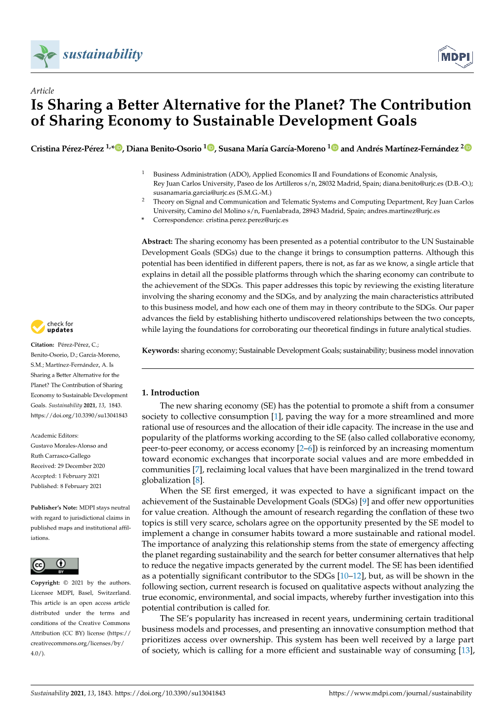 The Contribution of Sharing Economy to Sustainable Development Goals