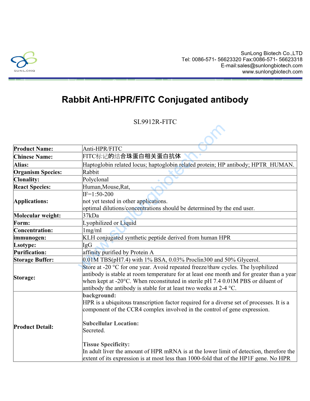 Rabbit Anti-HPR/FITC Conjugated Antibody