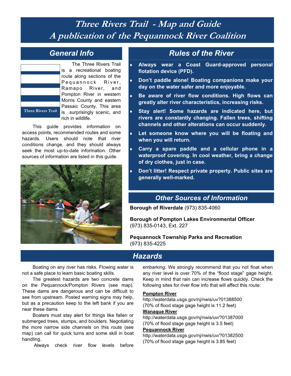 Three Rivers Trail - Map and Guide a Publication of the Pequannock River Coalition