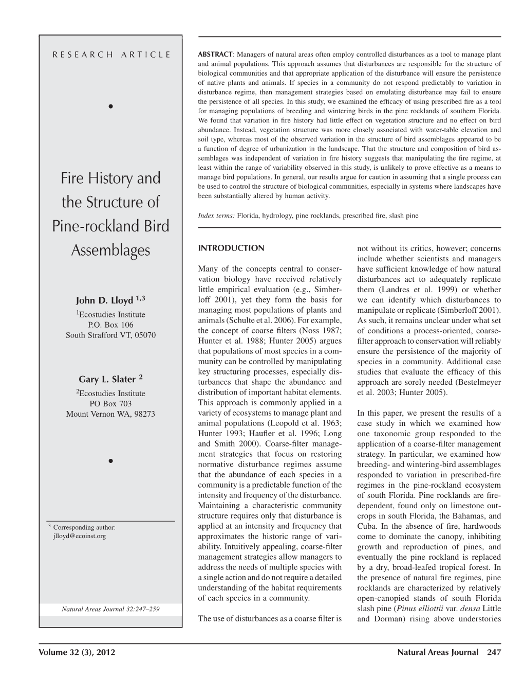 Fire History and the Structure of Pine-Rockland Bird Assemblages