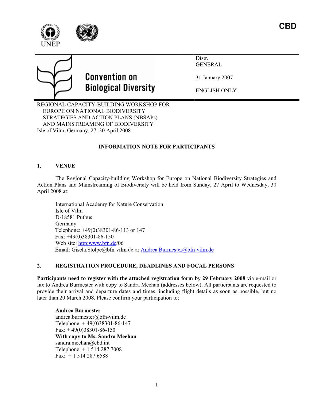 Information for Participants (NBSAP Capacity-Building Workshop, Isle Of