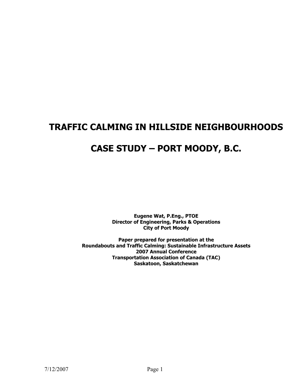 Traffic Calming in Hillside Neighbourhoods Case Study