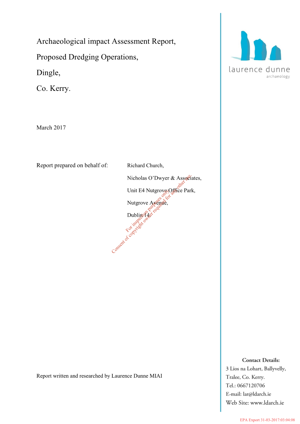 Archaeological Impact Assessment Report, Proposed Dredging Operations, Dingle, Co. Kerry