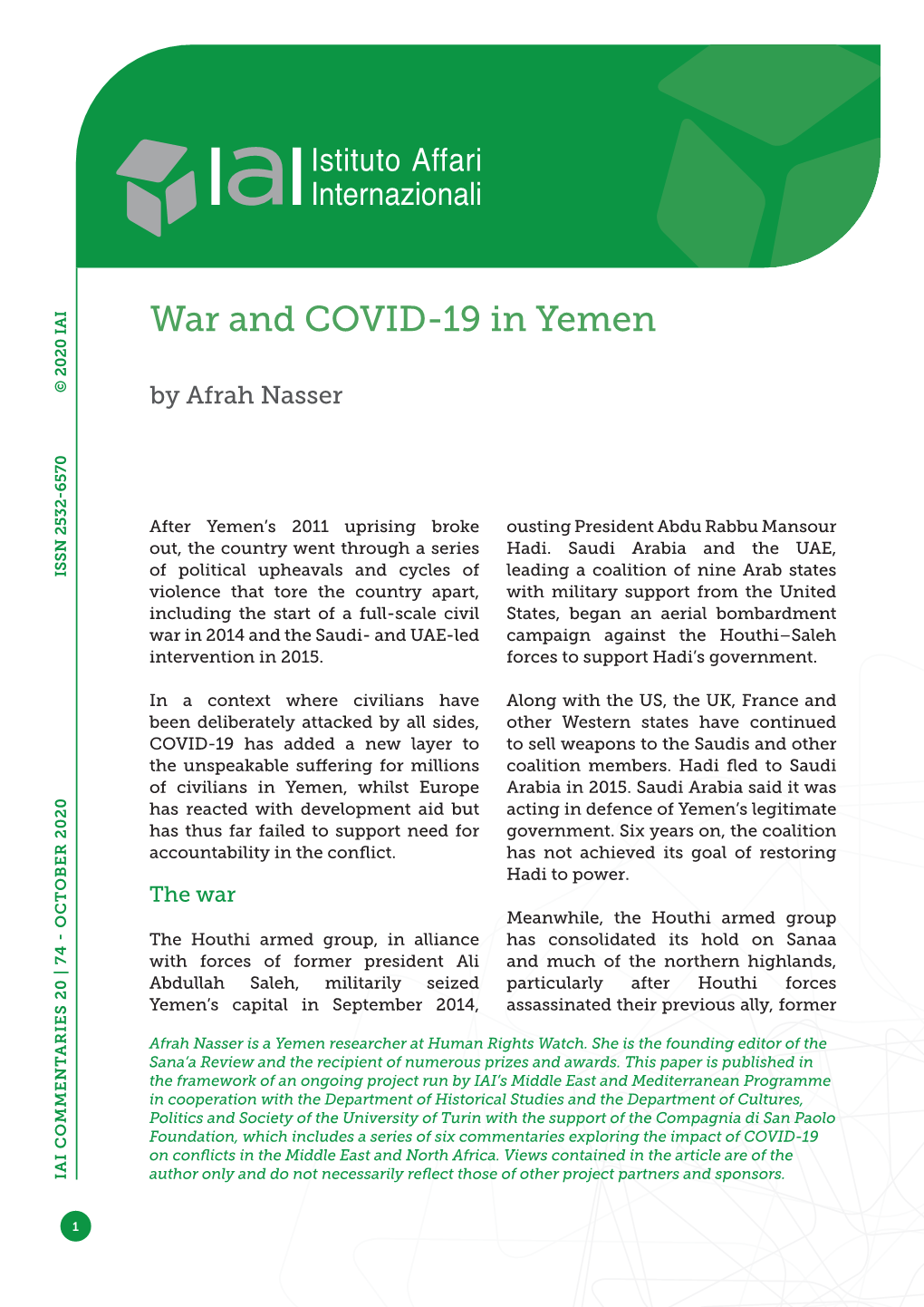 War and COVID-19 in Yemen