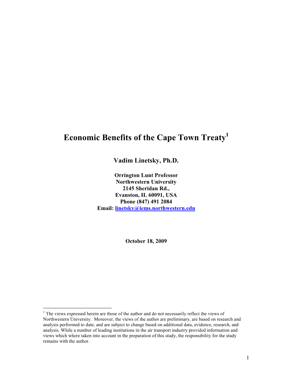 Economic Benefits of the Cape Town Convention