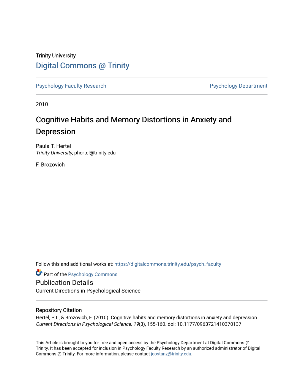 Cognitive Habits and Memory Distortions in Anxiety and Depression