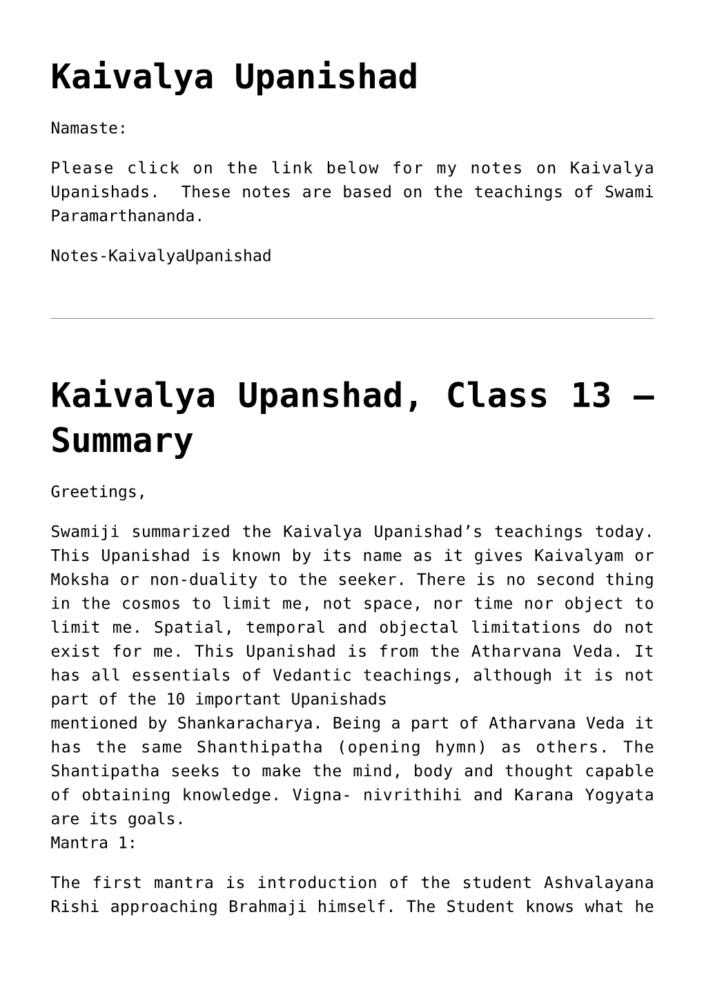 Kaivalya Upanishad,Kaivalya Upanshad, Class 13