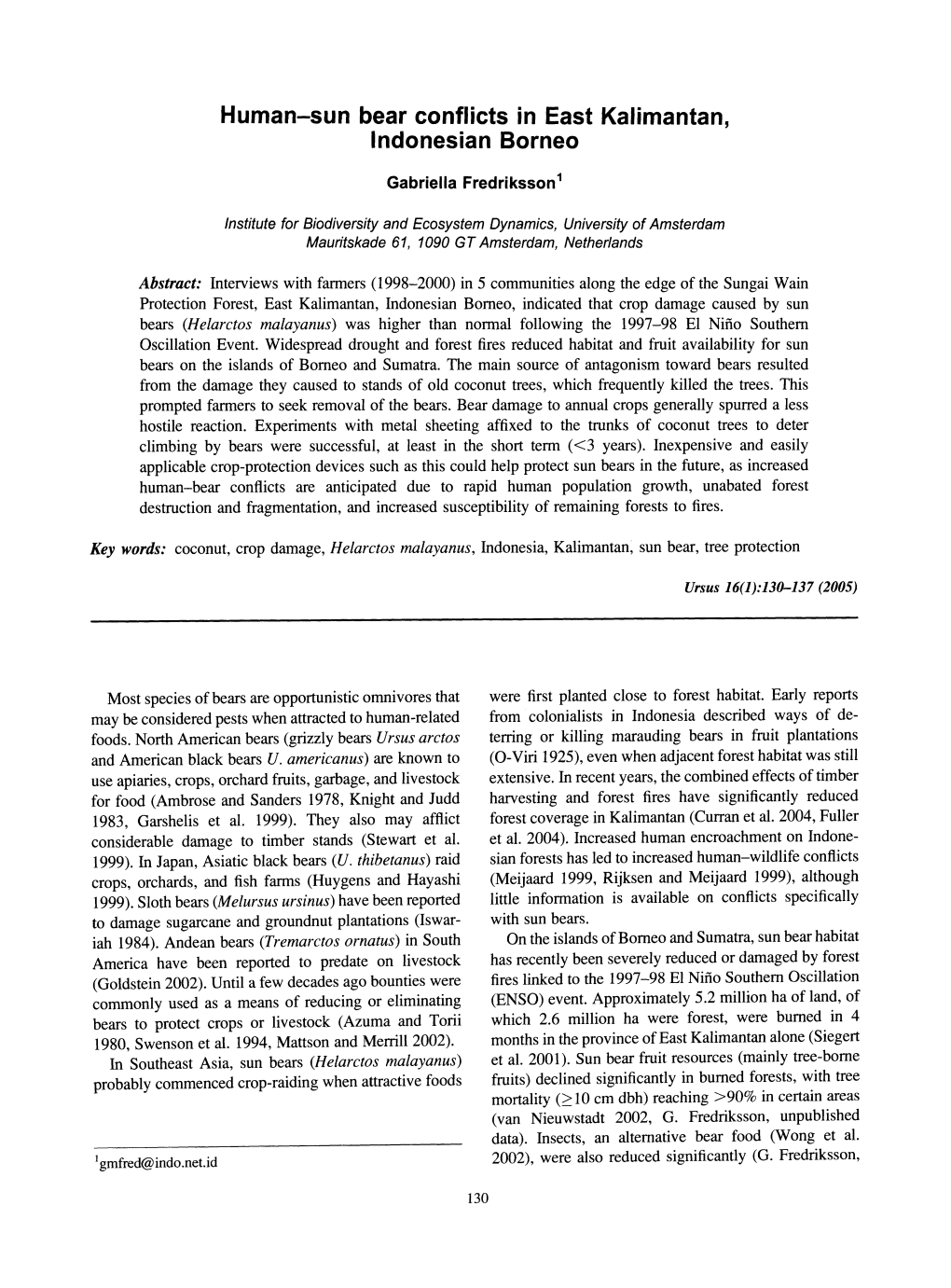 Human-Sun Bear Conflicts in East Kalimantan, Indonesian Borneo