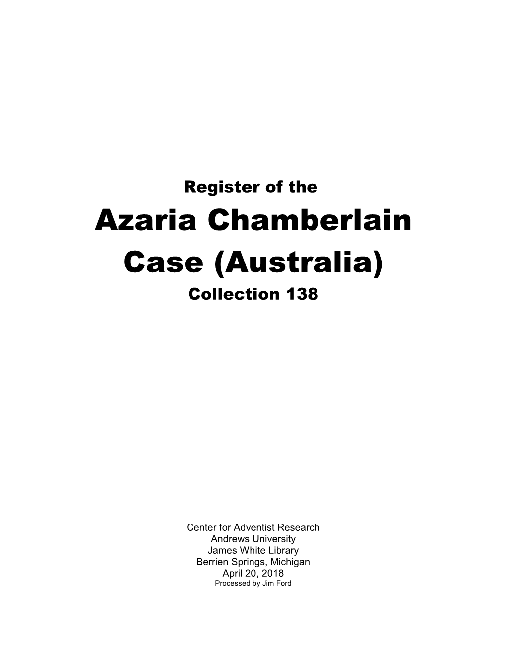Azaria Chamberlain Case (Australia) Collection 138