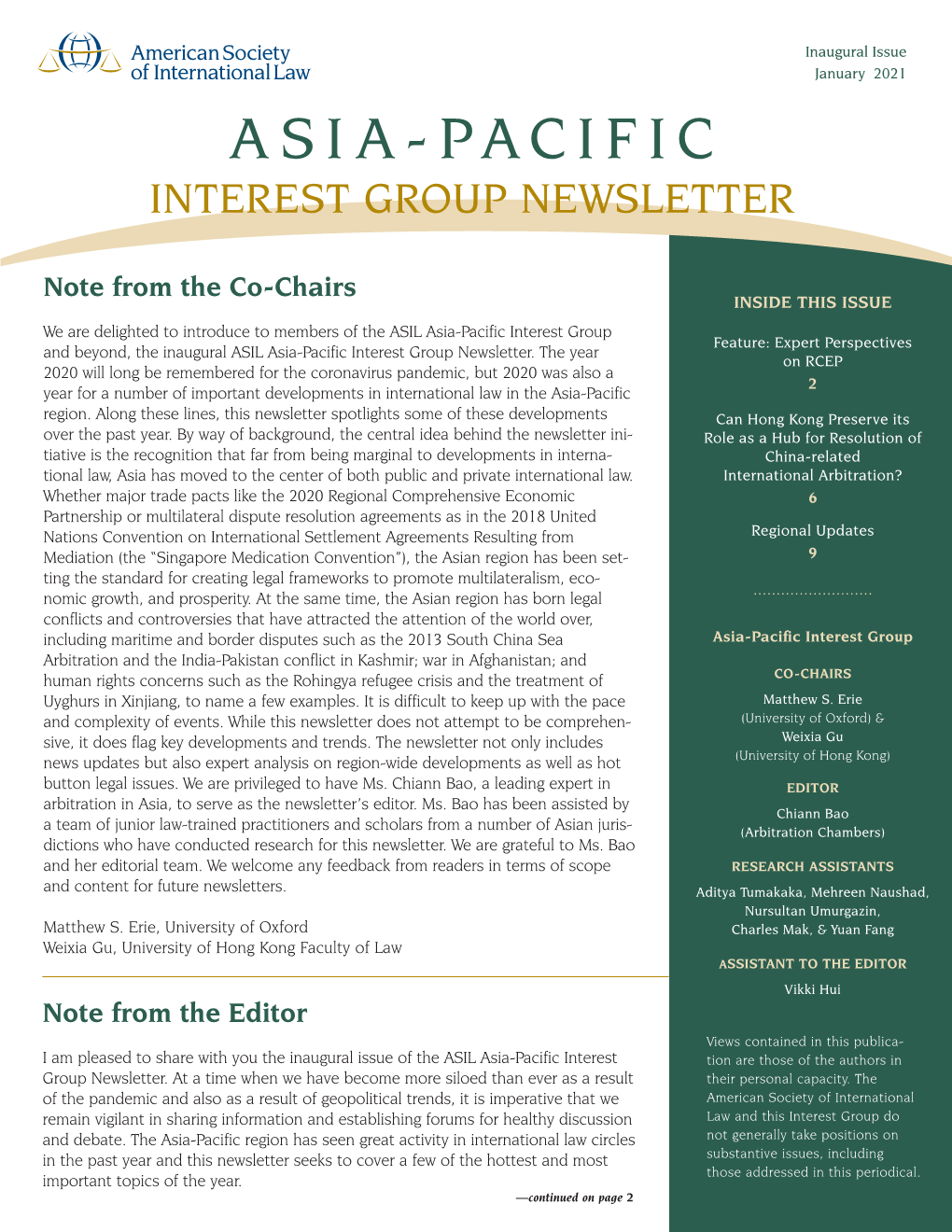 Asia-Pacific Interest Group Newsletter