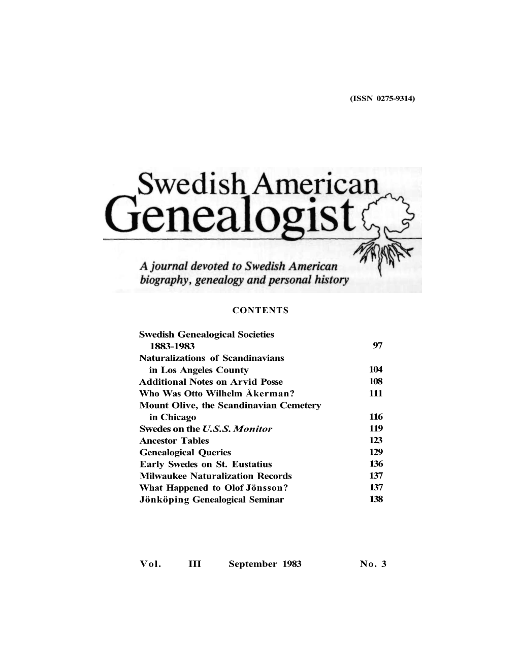 Swedish Genealogical Societies 1883-1983 Naturalizations Of