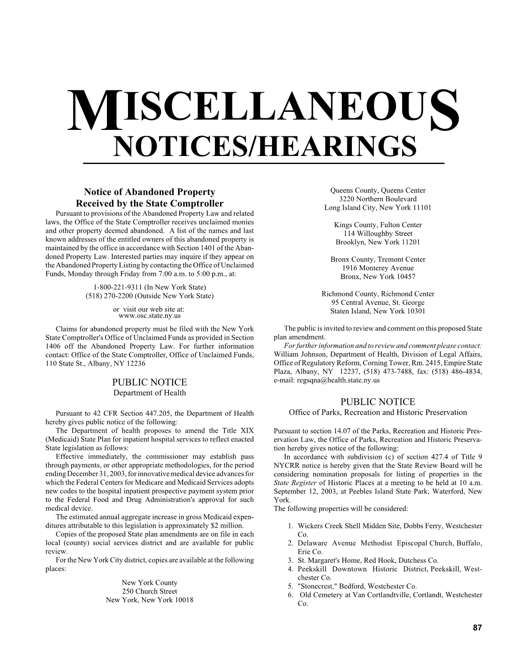 Miscellaneous Notices/Hearings