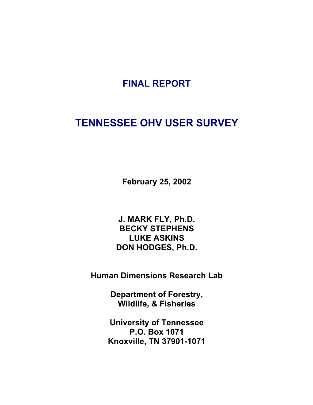 Tennessee Ohv User Survey