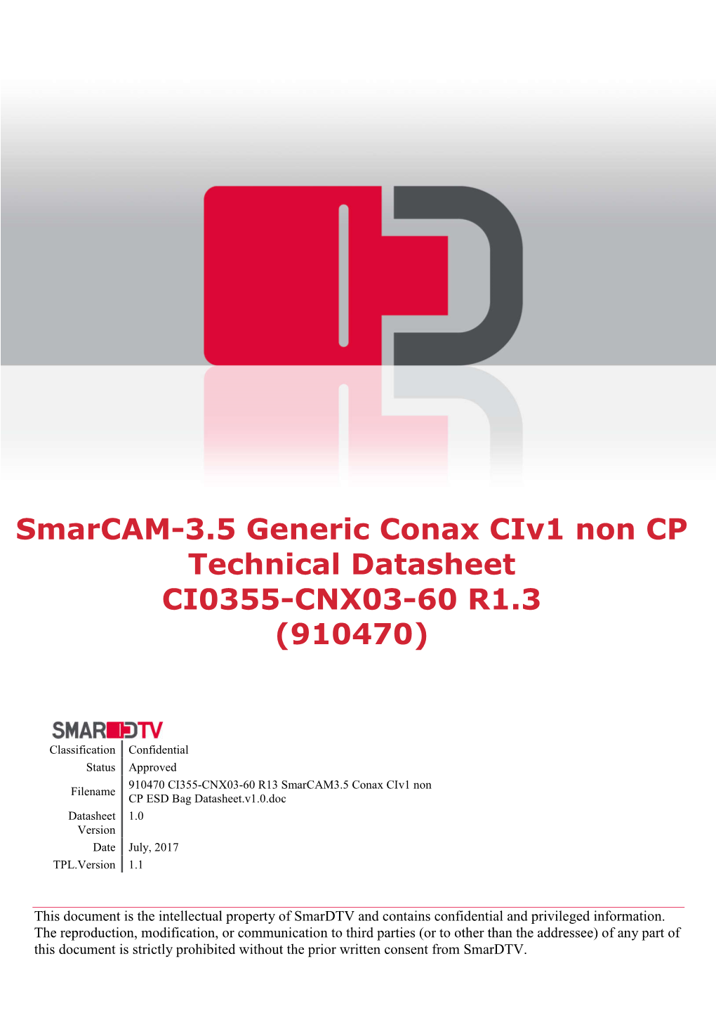 Smarcam-3.5 Generic Conax Civ1 Non CP Technical Datasheet CI0355-CNX03-60 R1.3 (910470)