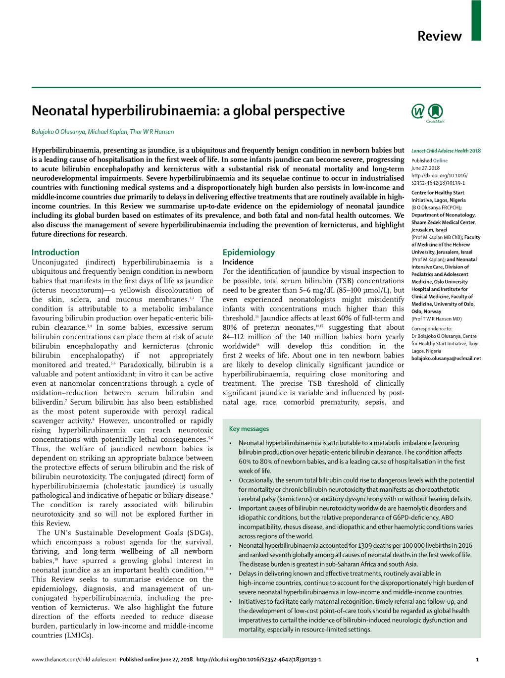 Neonatal Hyperbilirubinaemia: a Global Perspective