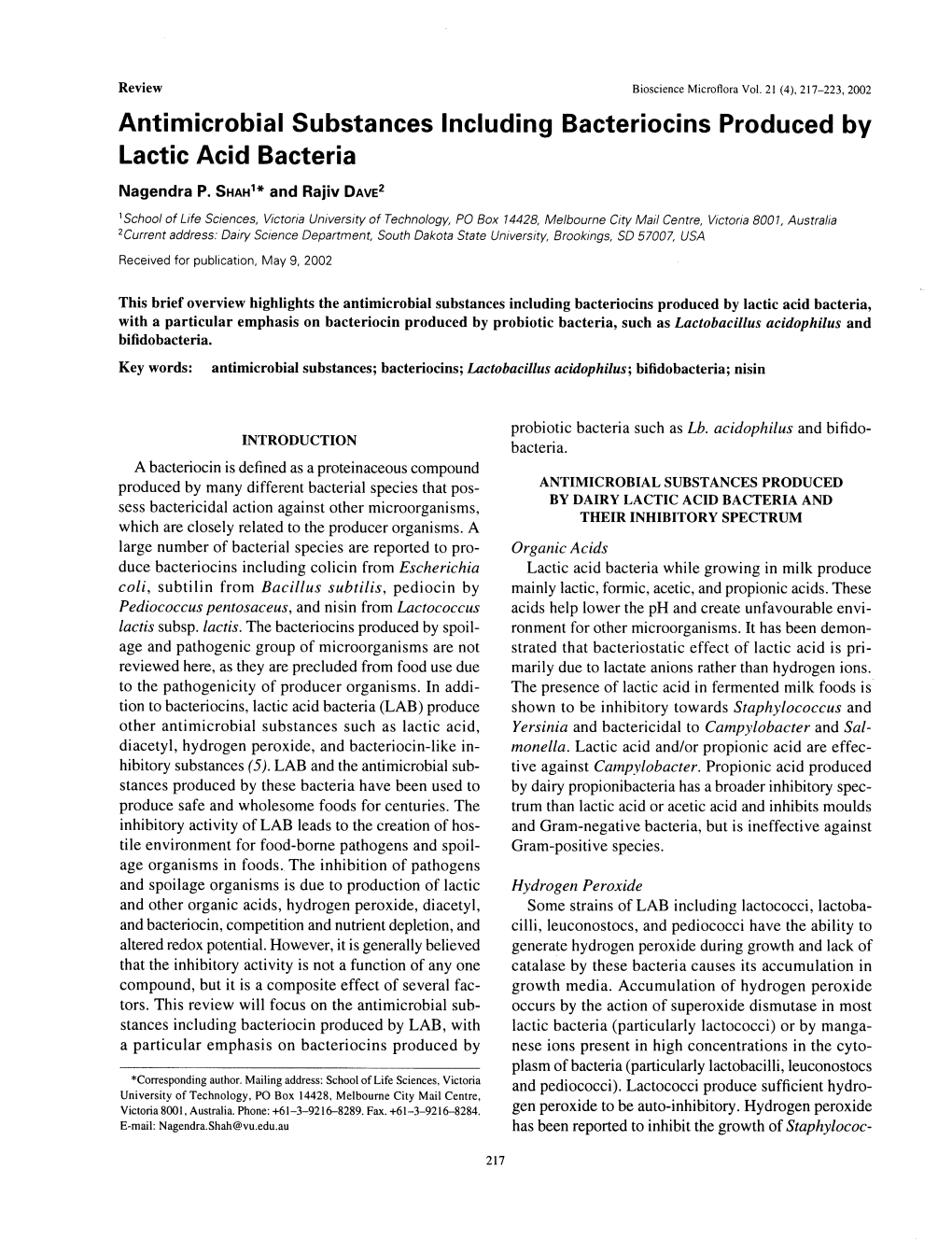 Antimicrobial Substances Including Bacteriocins Produced by Lactic Acid Bacteria Nagendrap