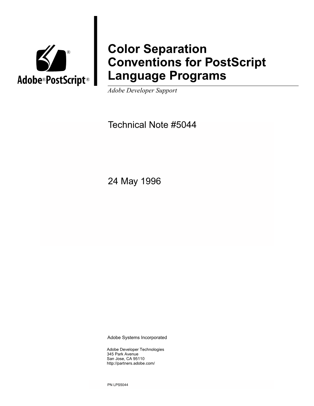 Color Separation Conventions for Postscript Language Programs