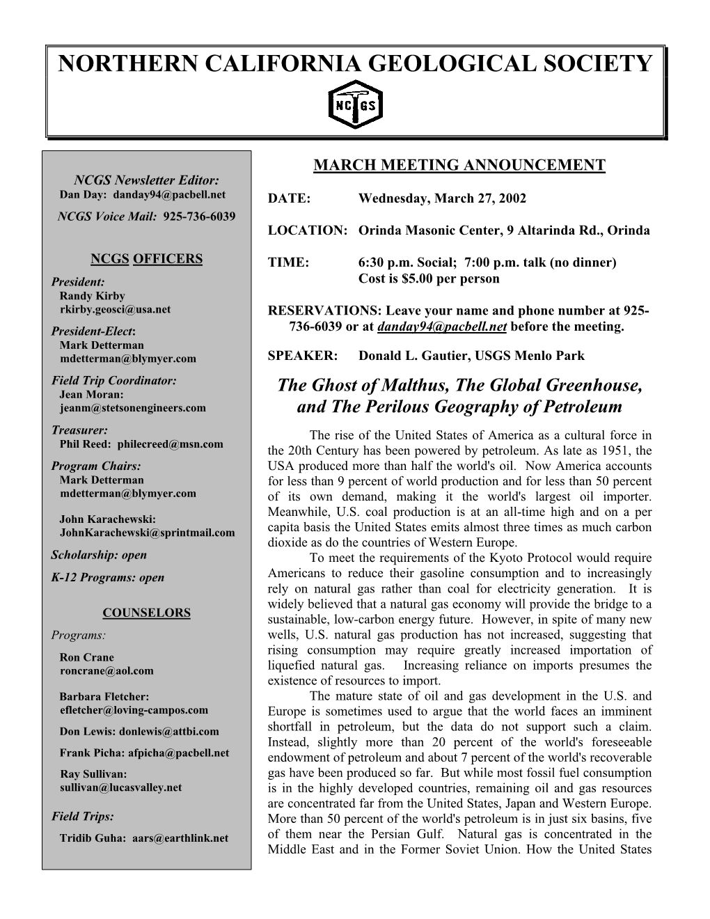 NCGS March 2002 Newsletter