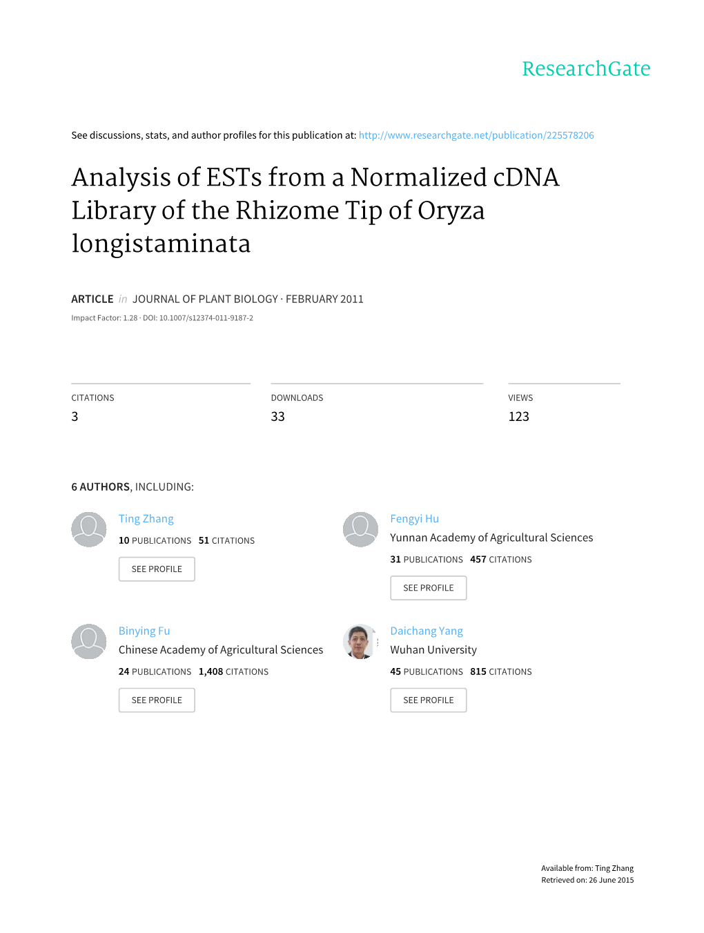Analysis of Ests from a Normalized Cdna Library of the Rhizome Tip of Oryza Longistaminata