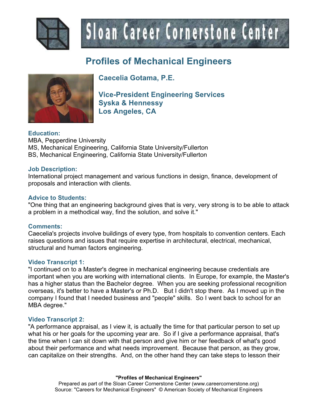 Profiles of Mechanical Engineers