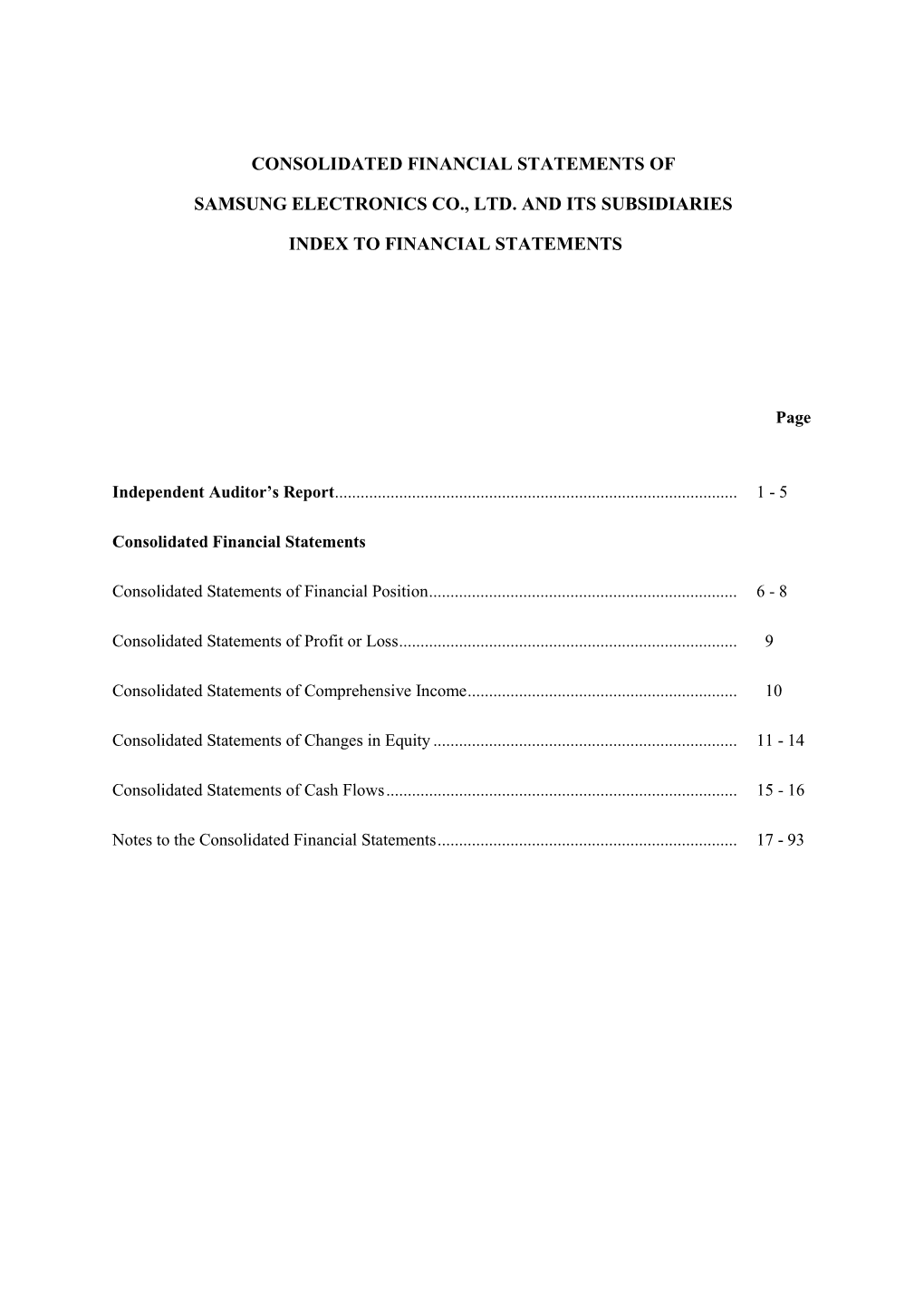 Consolidated Financial Statements of Samsung Electronics Co., Ltd. and Its