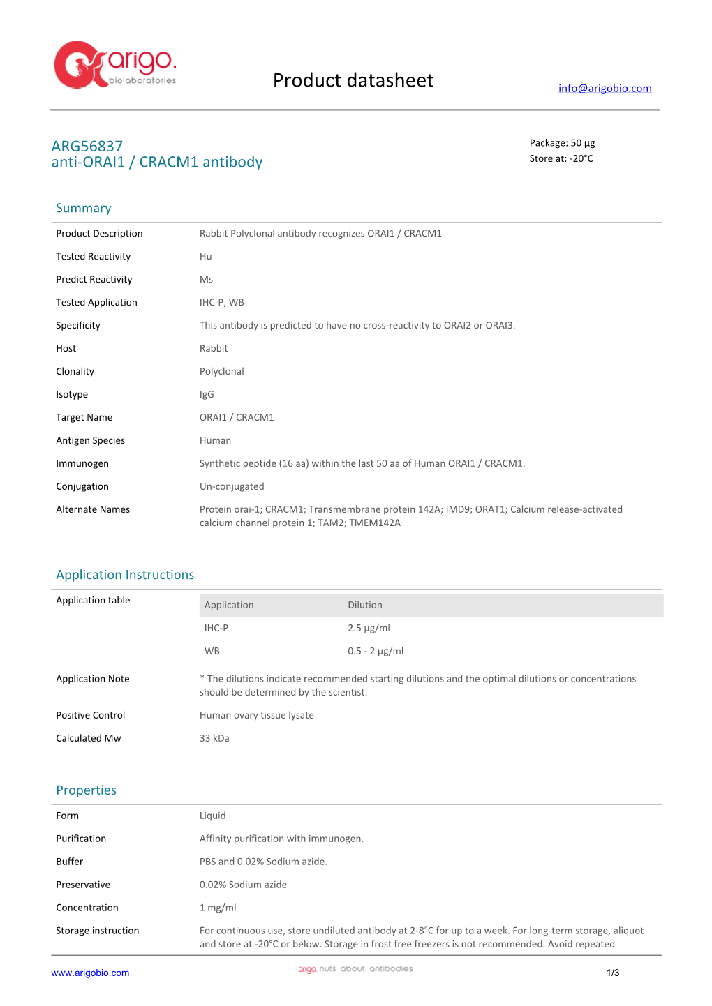 Anti-ORAI1 / CRACM1 Antibody (ARG56837)