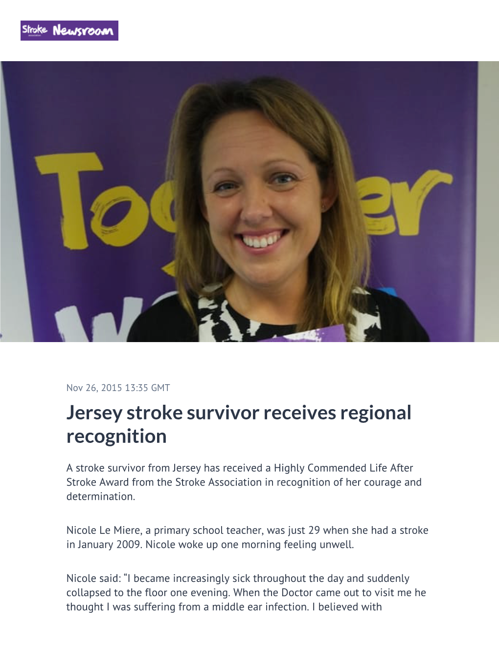 Jersey Stroke Survivor Receives Regional Recognition