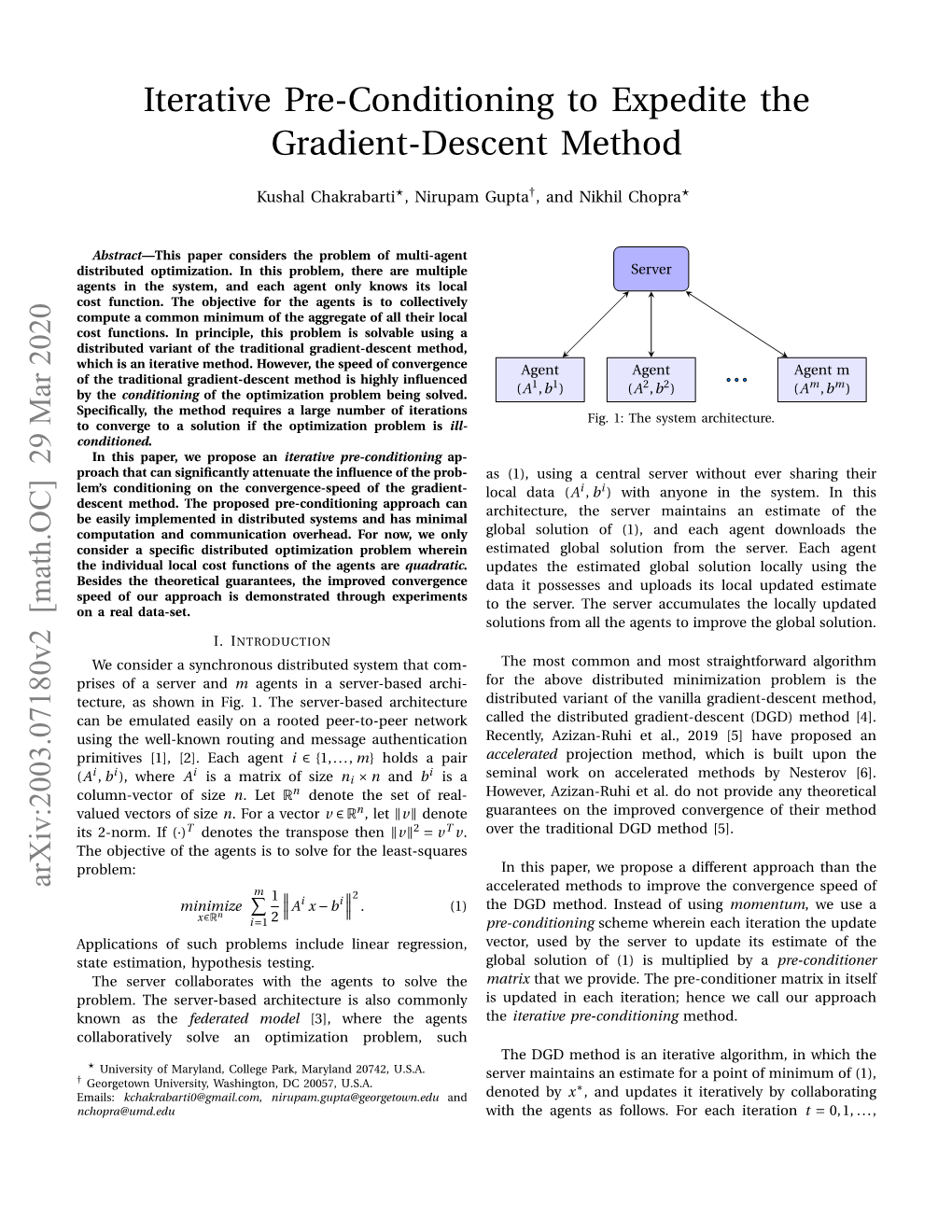 Iterative Pre-Conditioning to Expedite the Gradient-Descent Method