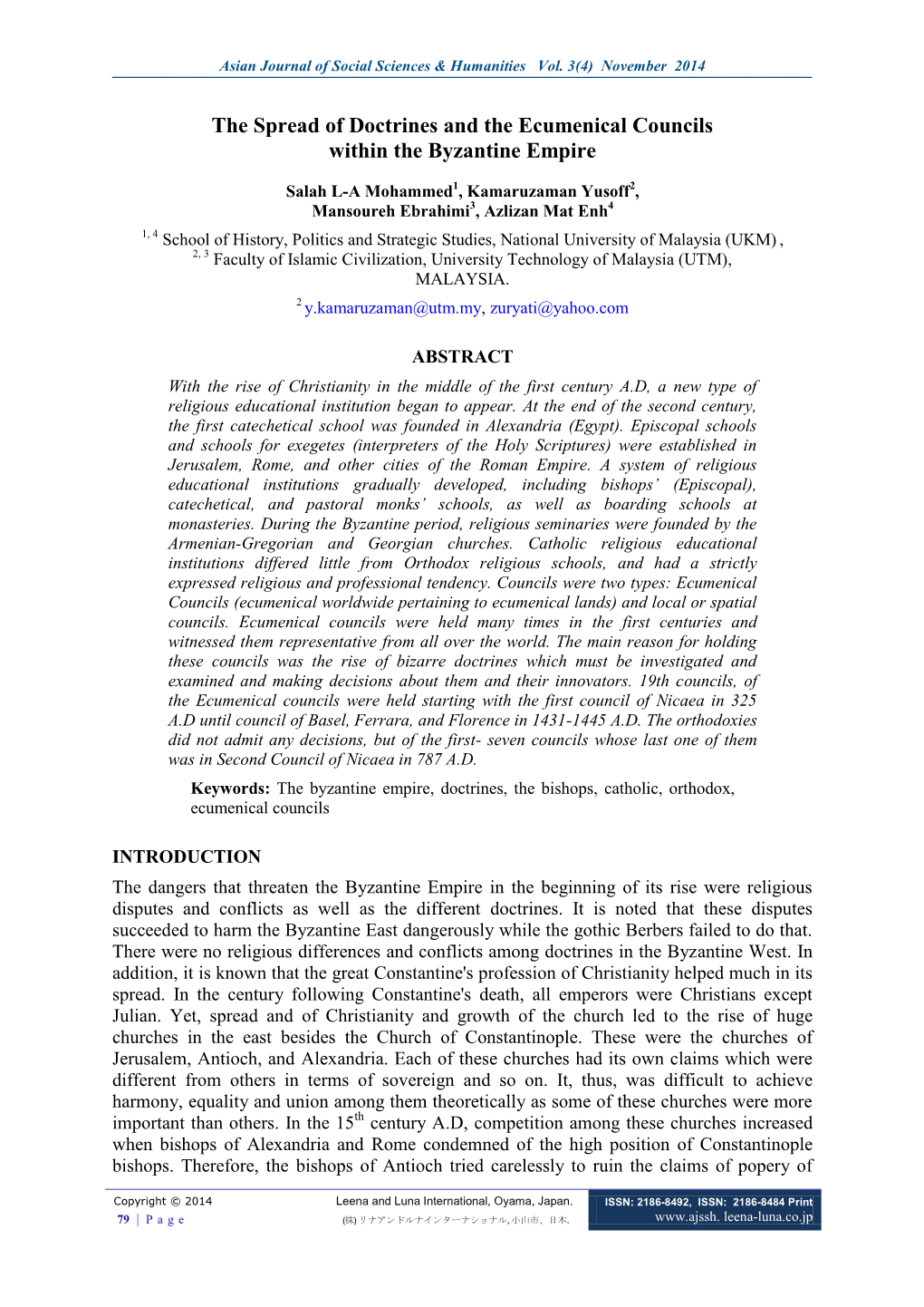 The Spread of Doctrines and the Ecumenical Councils Within the Byzantine Empire