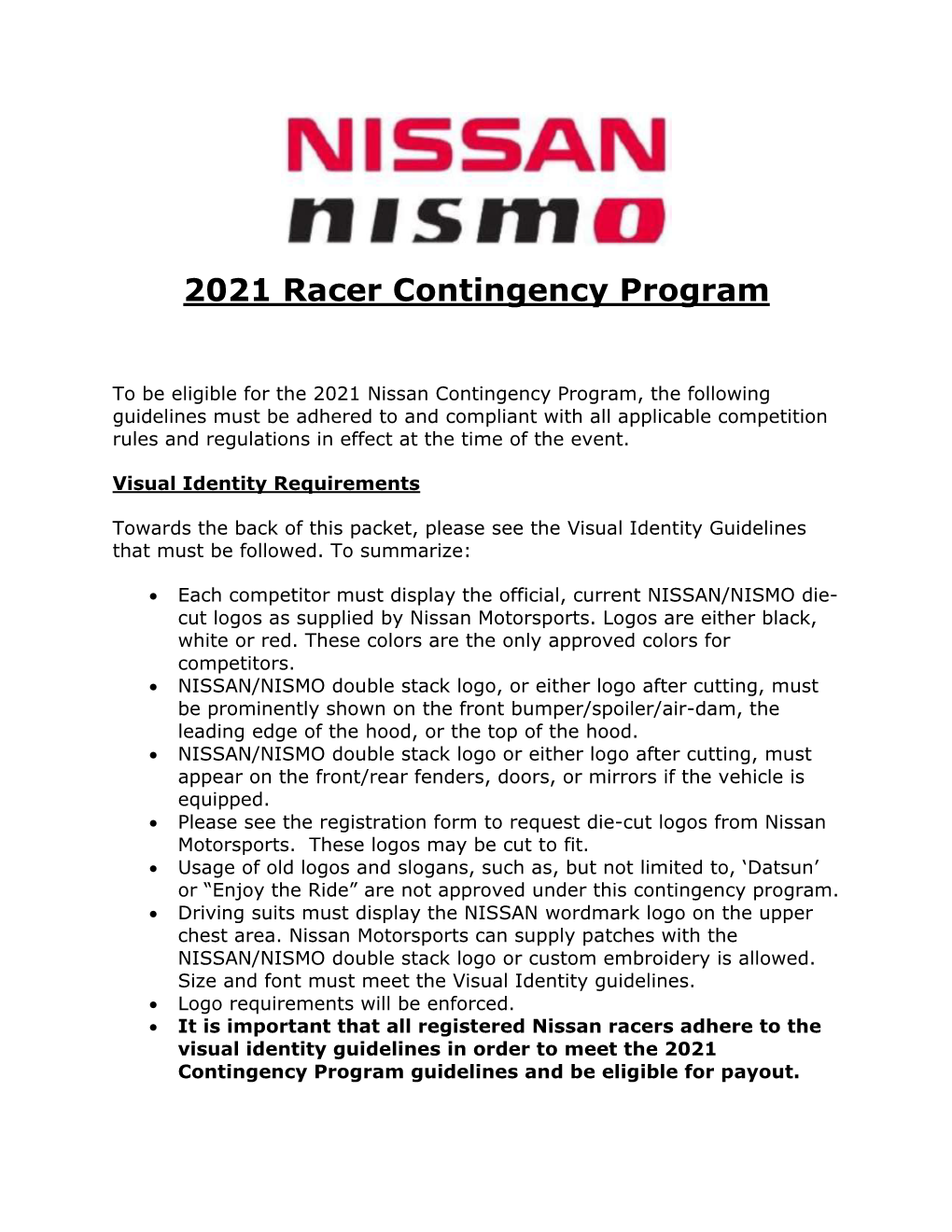 2021 Racer Contingency Program