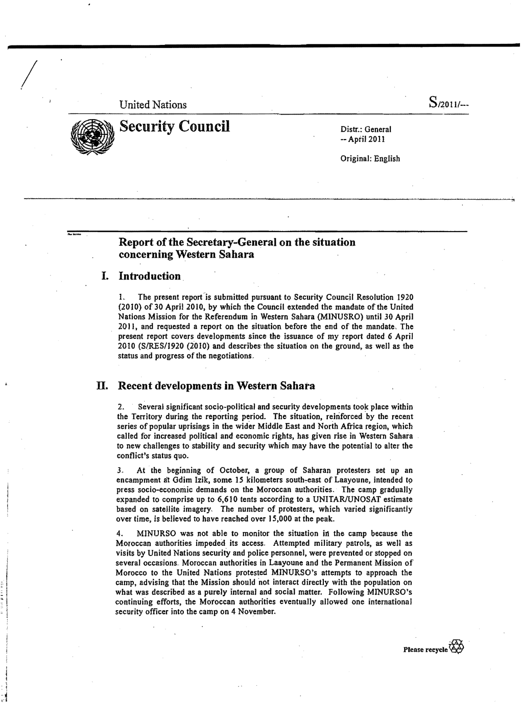 Security Council Distr.: General --Apfil2011