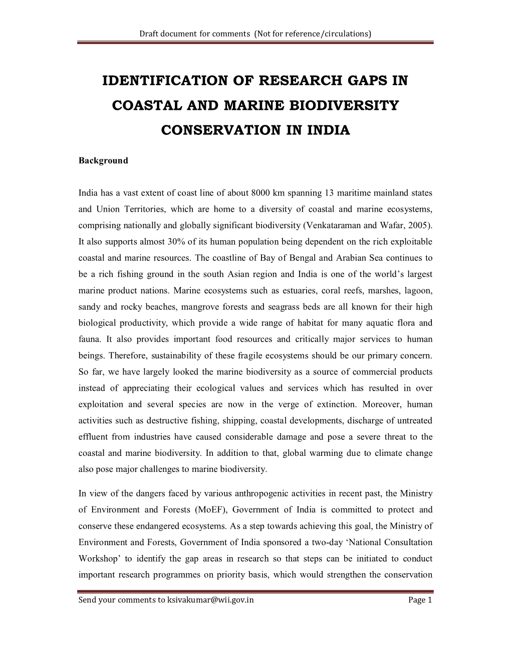 Identification of Research Gaps in Coastal and Marine Biodiversity Conservation in India