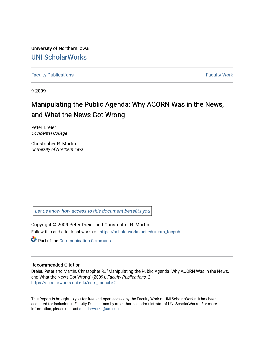 Manipulating the Public Agenda: Why ACORN Was in the News, and What the News Got Wrong