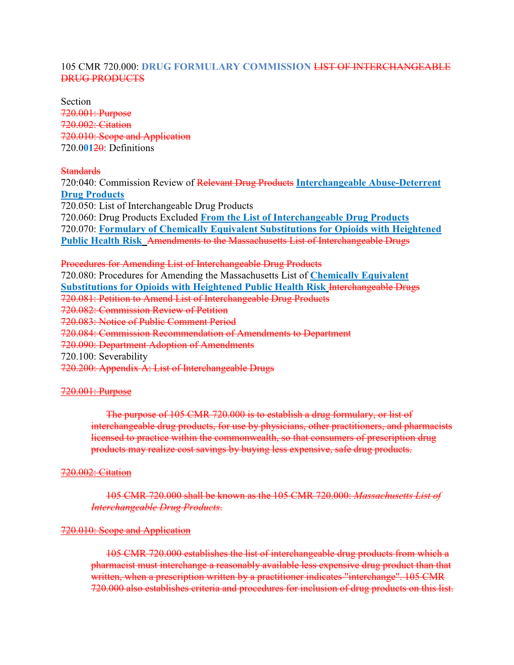 105 Cmr 720.000: Drug Formulary Commission List of Interchangeable Drug Products