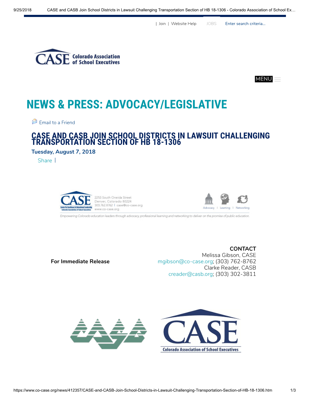 News & Press: Advocacy/Legislative Case and Casb Join School Districts