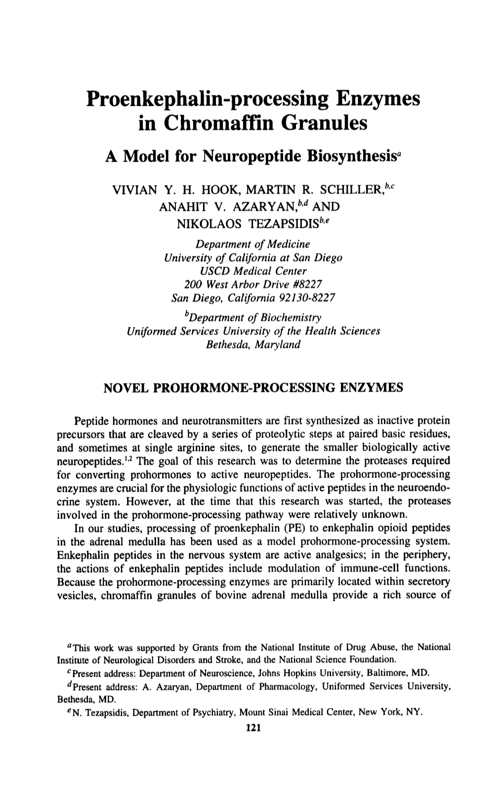 Proenkephalinprocessing Enzymes in Chromaffin Granules