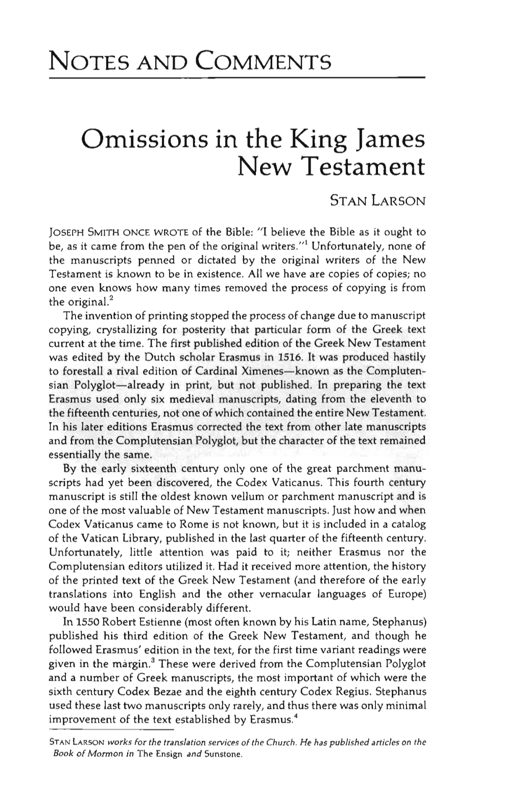 Omissions in the King James New Testament