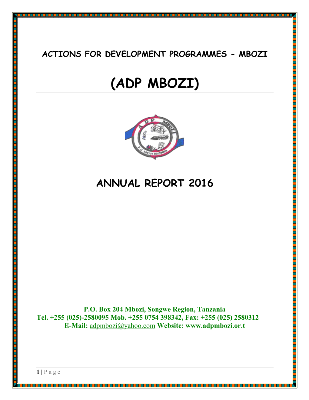 ADP Mbozi – Annual Report 2016