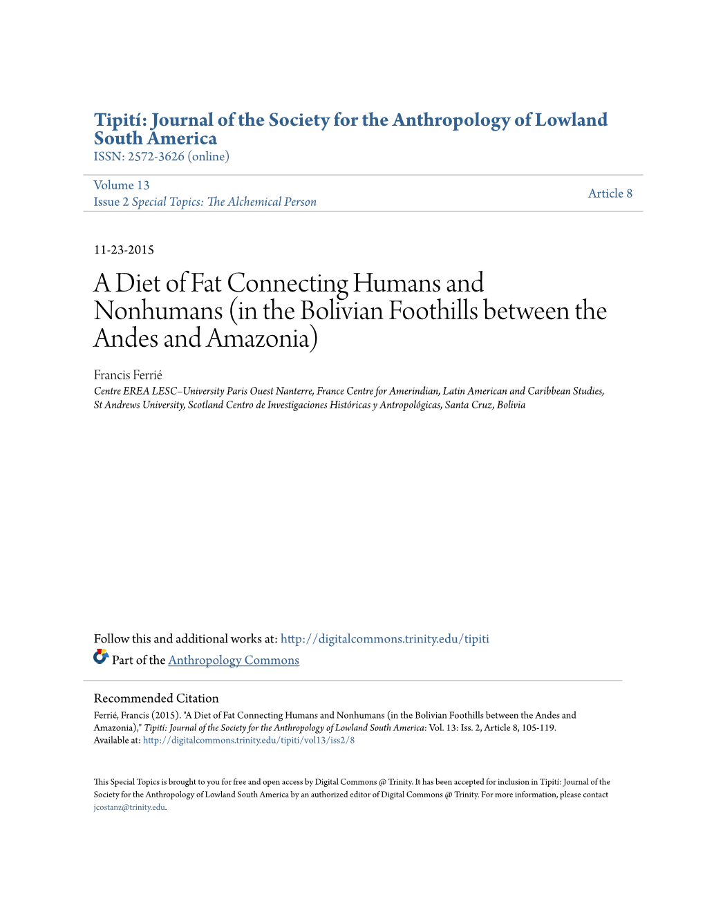 A Diet of Fat Connecting Humans and Nonhumans (In the Bolivian