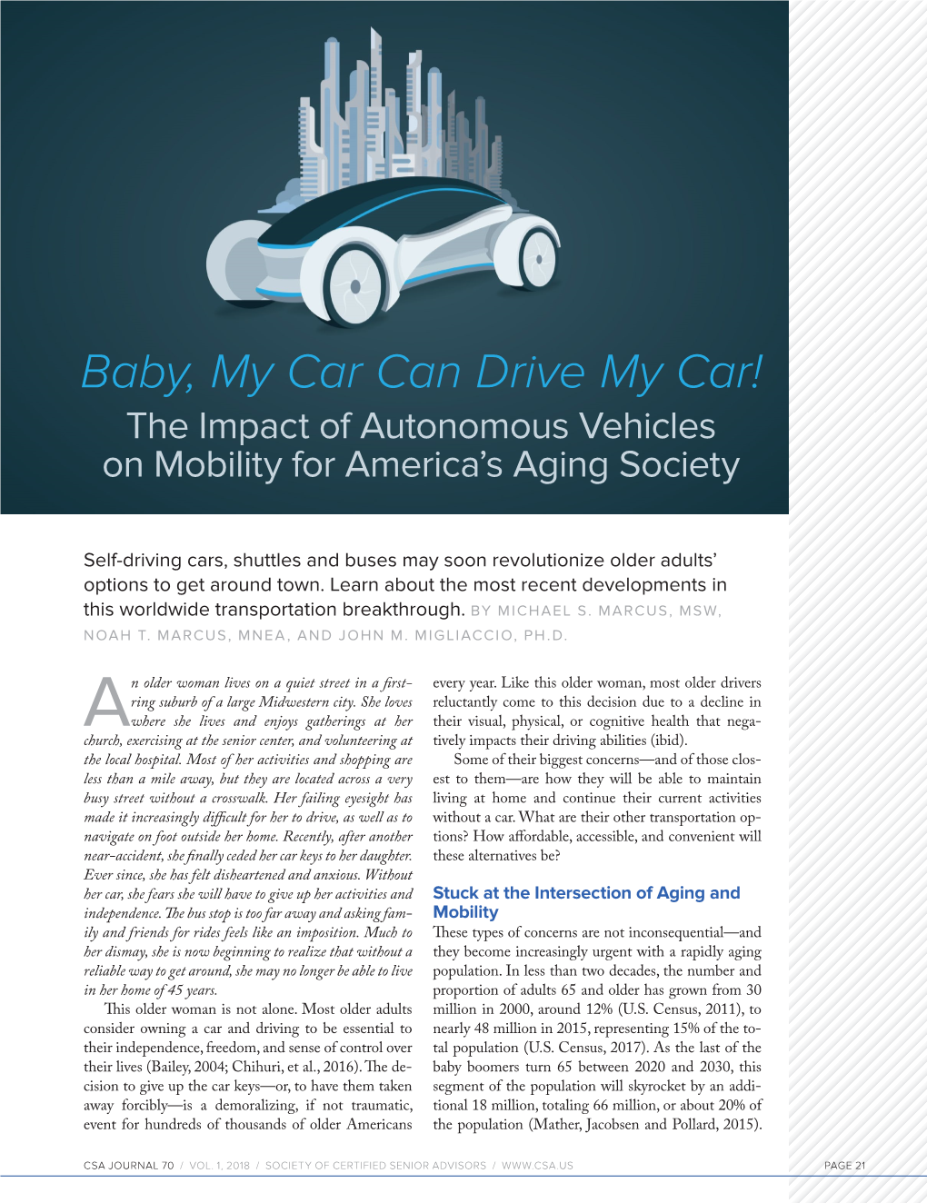 Baby, My Car Can Drive My Car! the Impact of Autonomous Vehicles on Mobility for America’S Aging Society