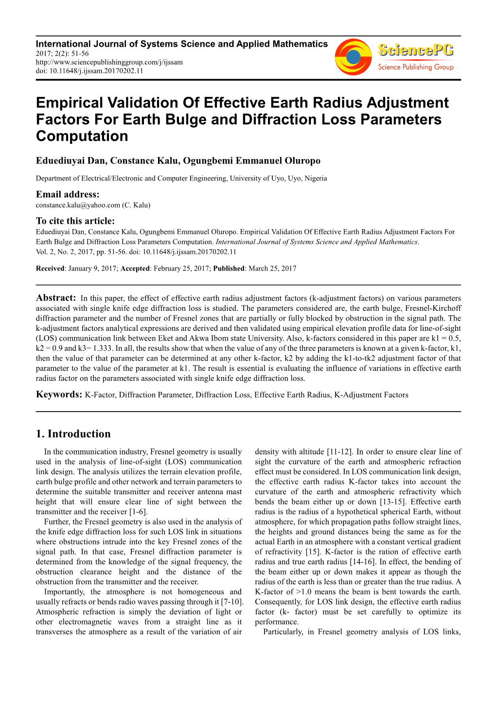 Empirical Validation of Effective Earth Radius Adjustment Factors for Earth Bulge and Diffraction Loss Parameters Computation