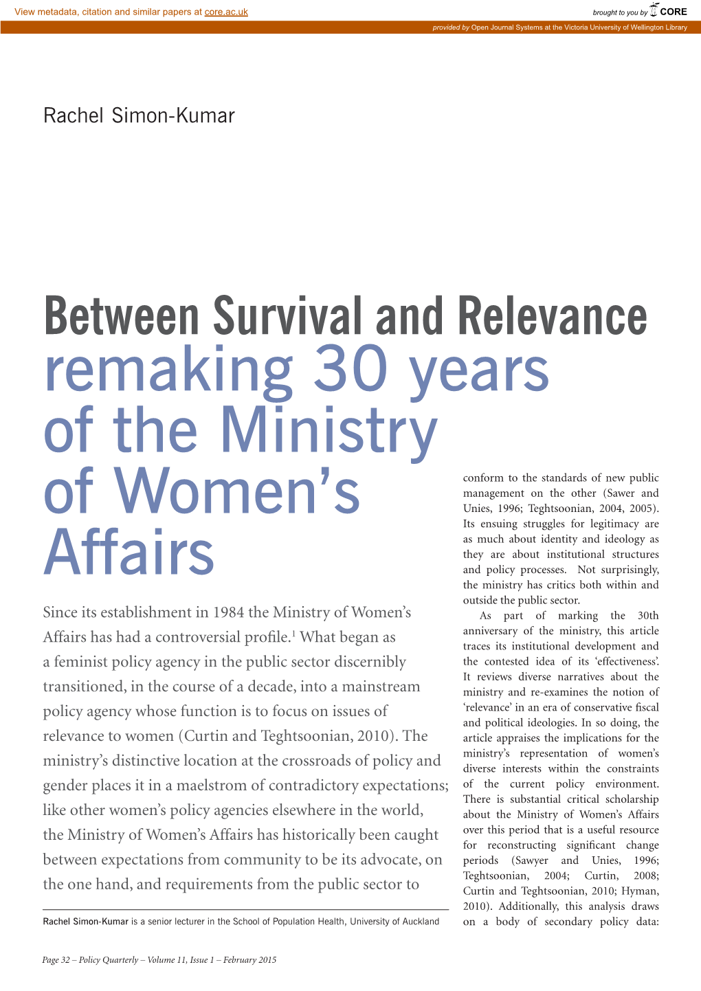 Remaking 30 Years of the Ministry of Women's Affairs