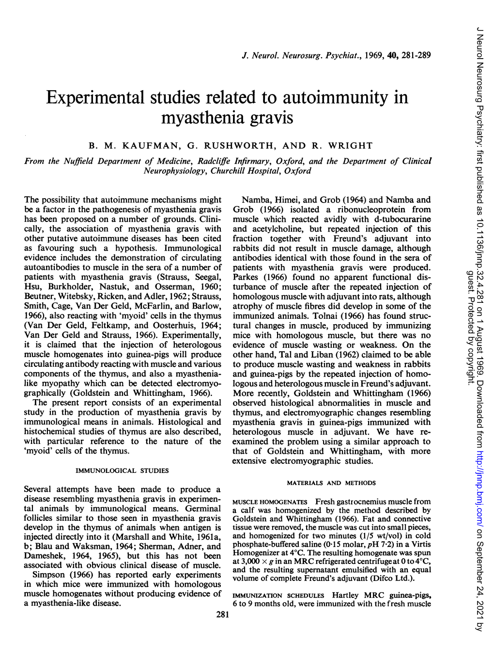 Experimental Studies Related to Autoimmunity in Myasthenia Gravis