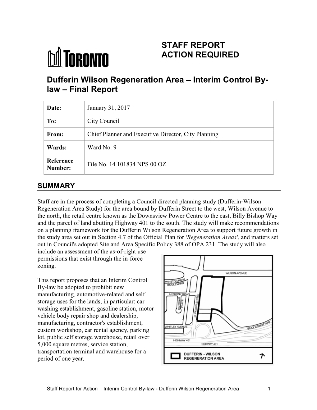 STAFF REPORT ACTION REQUIRED Dufferin Wilson