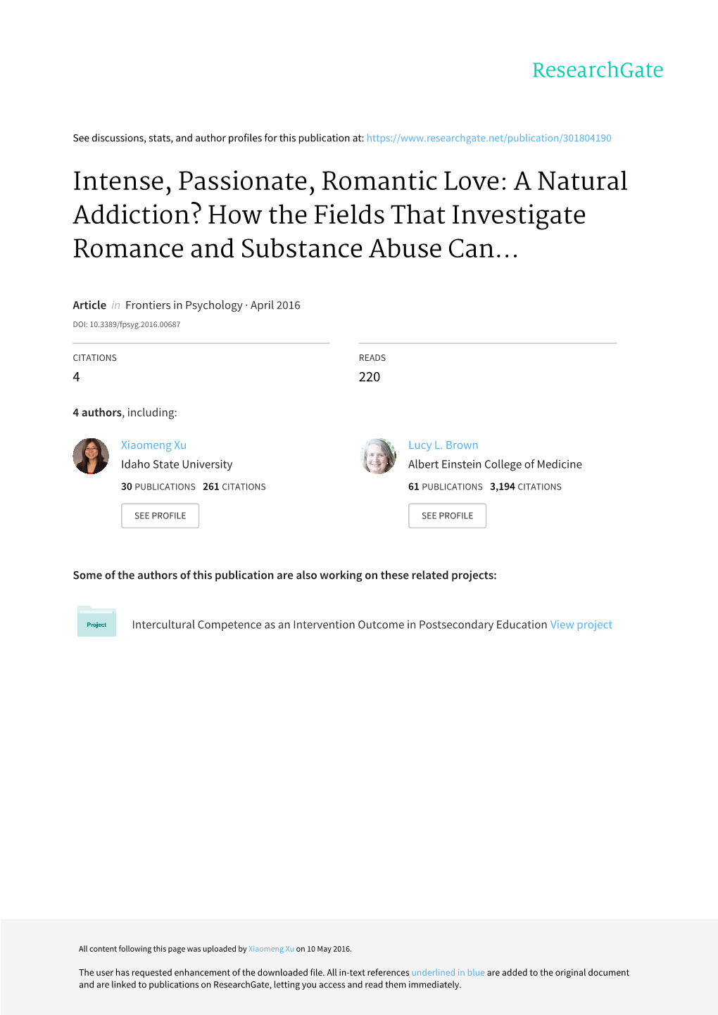 Intense, Passionate, Romantic Love: a Natural Addiction? How the Fields That Investigate Romance and Substance Abuse Can