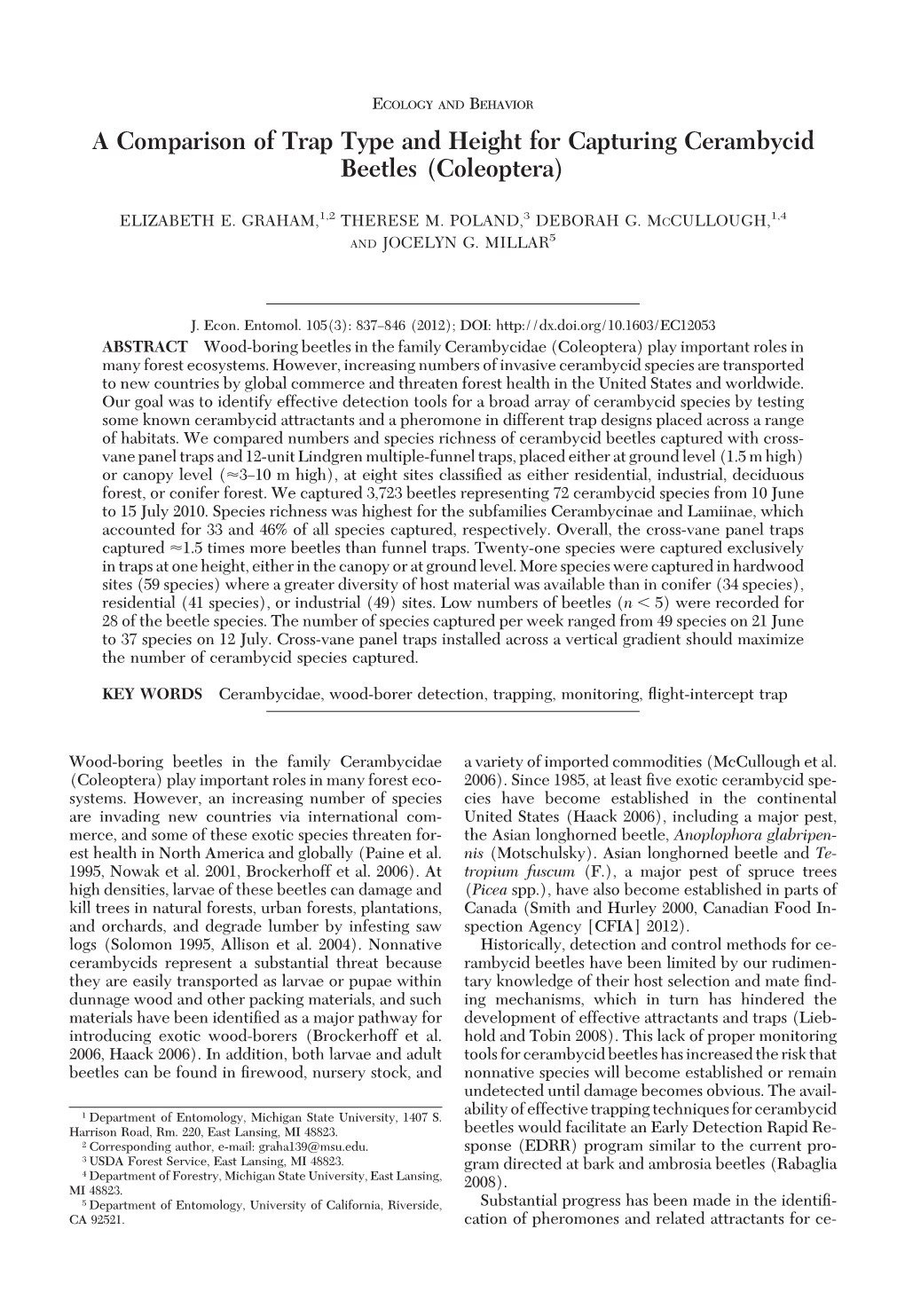 A Comparison of Trap Type and Height for Capturing Cerambycid Beetles (Coleoptera)