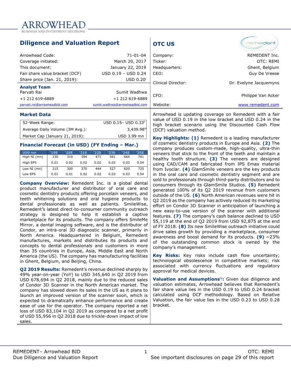 Diligence and Valuation Report OTC US