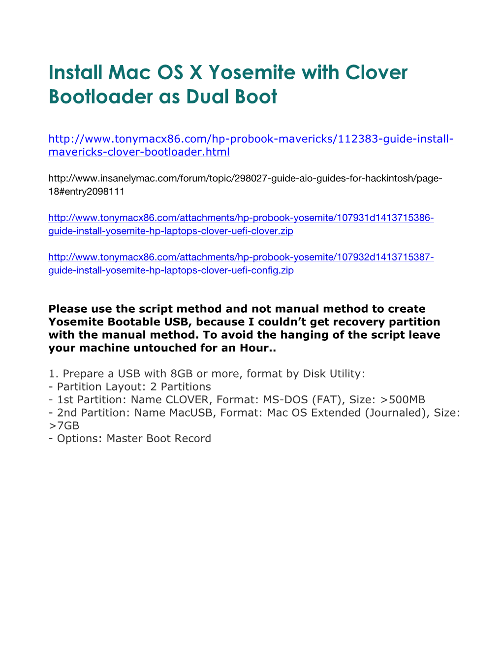 Install Mac OS X Yosemite with Clover Bootloader As Dual Boot