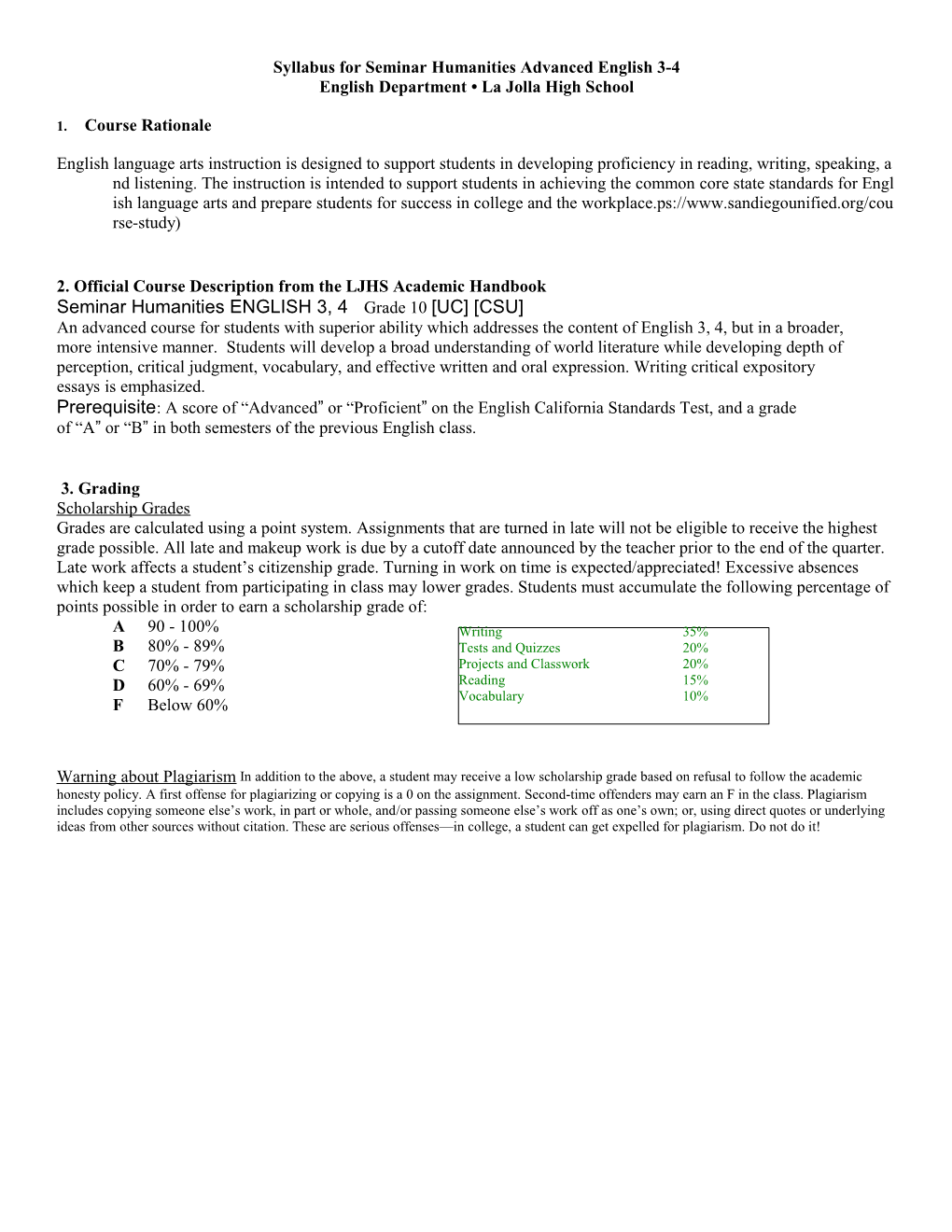 Syllabus for Seminar Humanities Advanced English 3-4