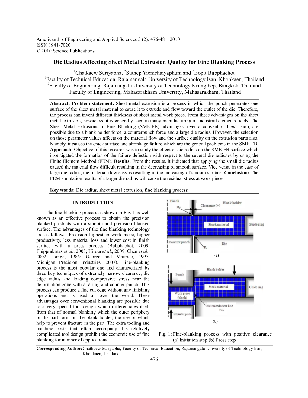 Die Radius Affecting Sheet Metal Extrusion Quality for Fine Blanking Process